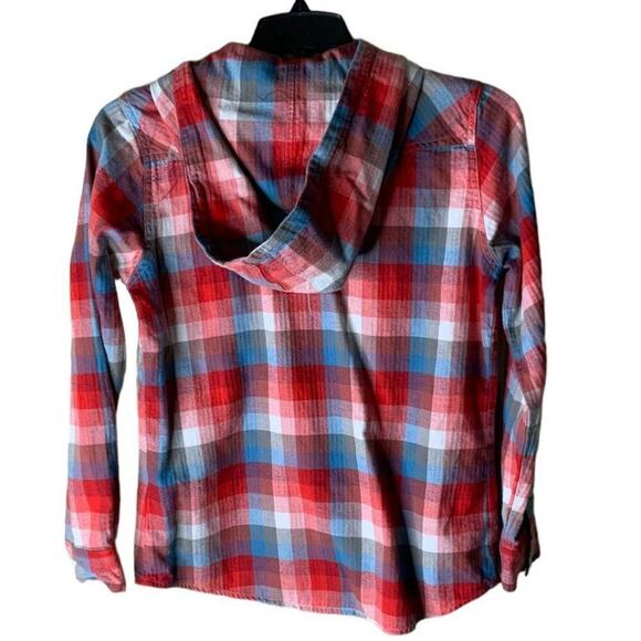 Wrangler Retro Shirt Women's Size Medium Hooded Pearl Snap Plaid Flannel Cotton - Picture 5 of 8